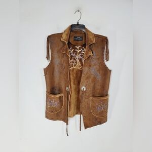 Montana CO. Brown Suede Vest with Embroidered Details, Size Medium